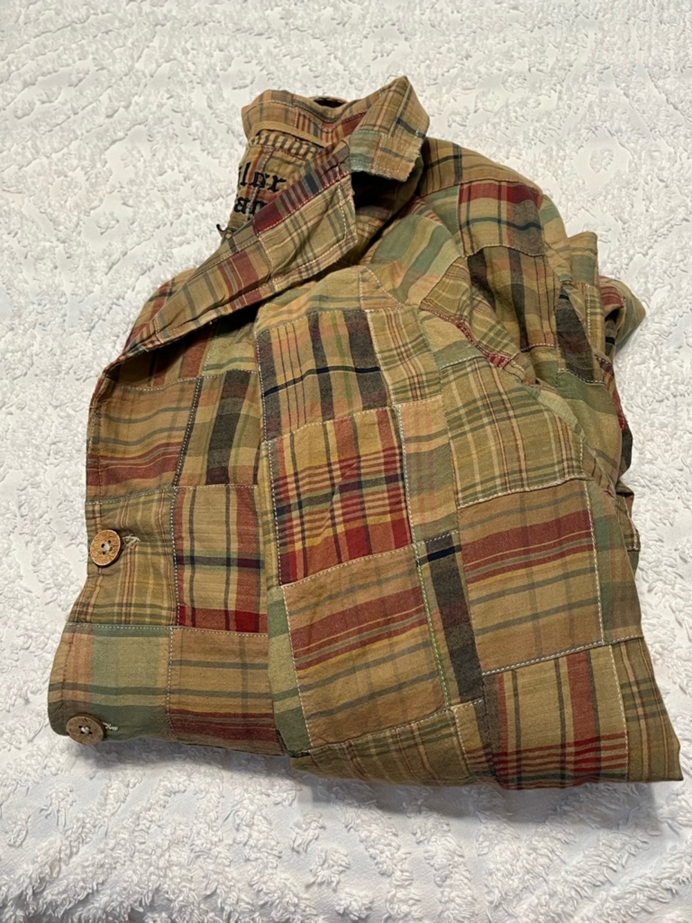 Tailor Vintage Plaid Patchwork Blazer in Beige, Green & Red - Picture 4 of 14